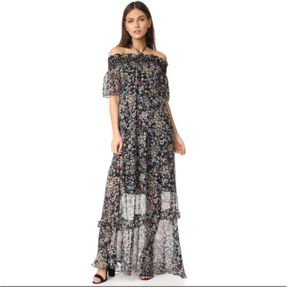 Rebecca Minkoff Lima off the shoulder tie neck floral maxi dress sz 6